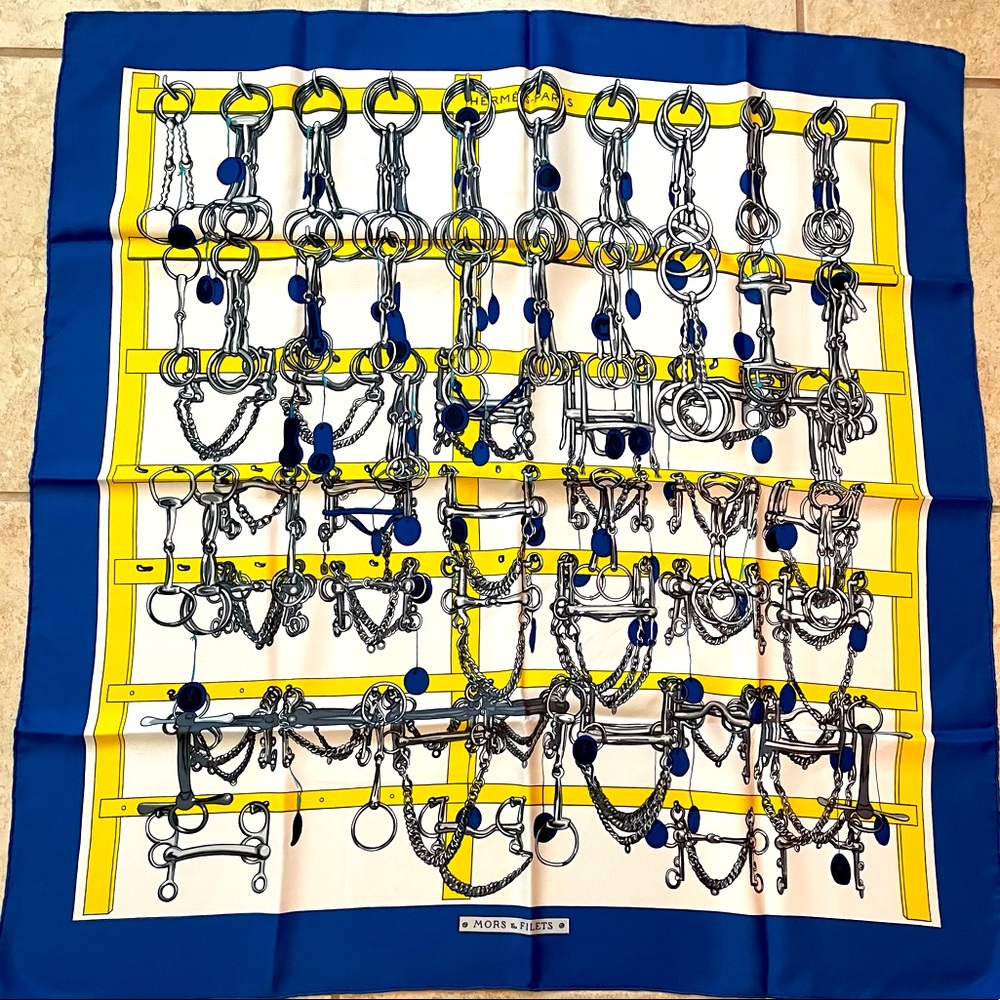 Gorgeous Vintage 1966 Hermès Mors & Filets Silk Scarf by Francoise Heron